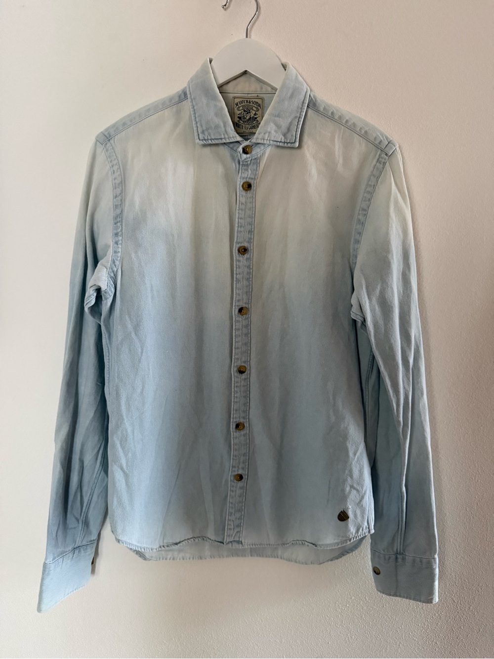 Scotch & Soda Light Blue Cotton Denim Button-Down Shirt